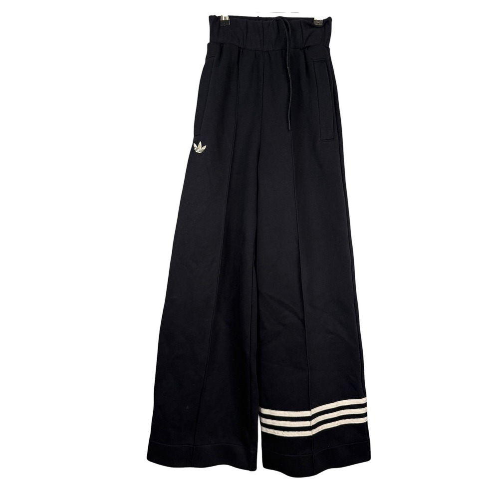 Adidas Originals Black Wide Leg Track Pants Triple Stripe 2XS Womens